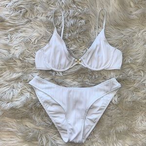 BECCA WHITE RIBBED BIKINI WITH GOLD HARDWARE